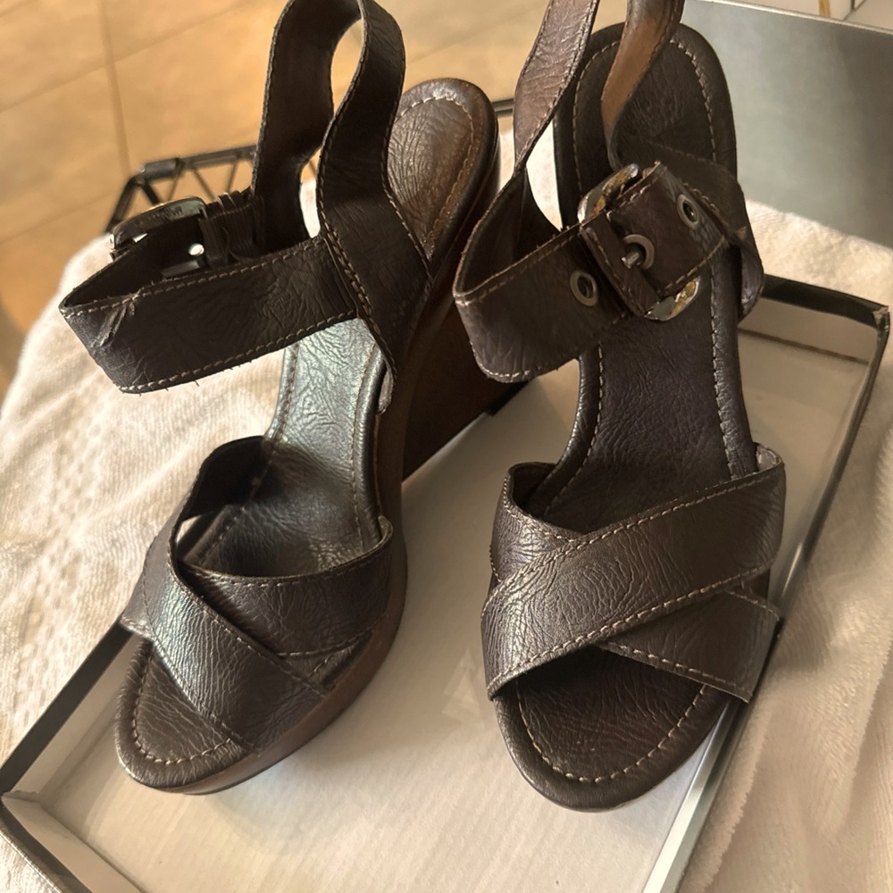 Beautiful, brown, leather, heel sandals